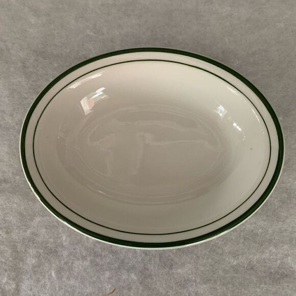Jackson China 8 1/2” Restaurant Ware Oval Serving Bowl With Double Green Border - Picture 1 of 4